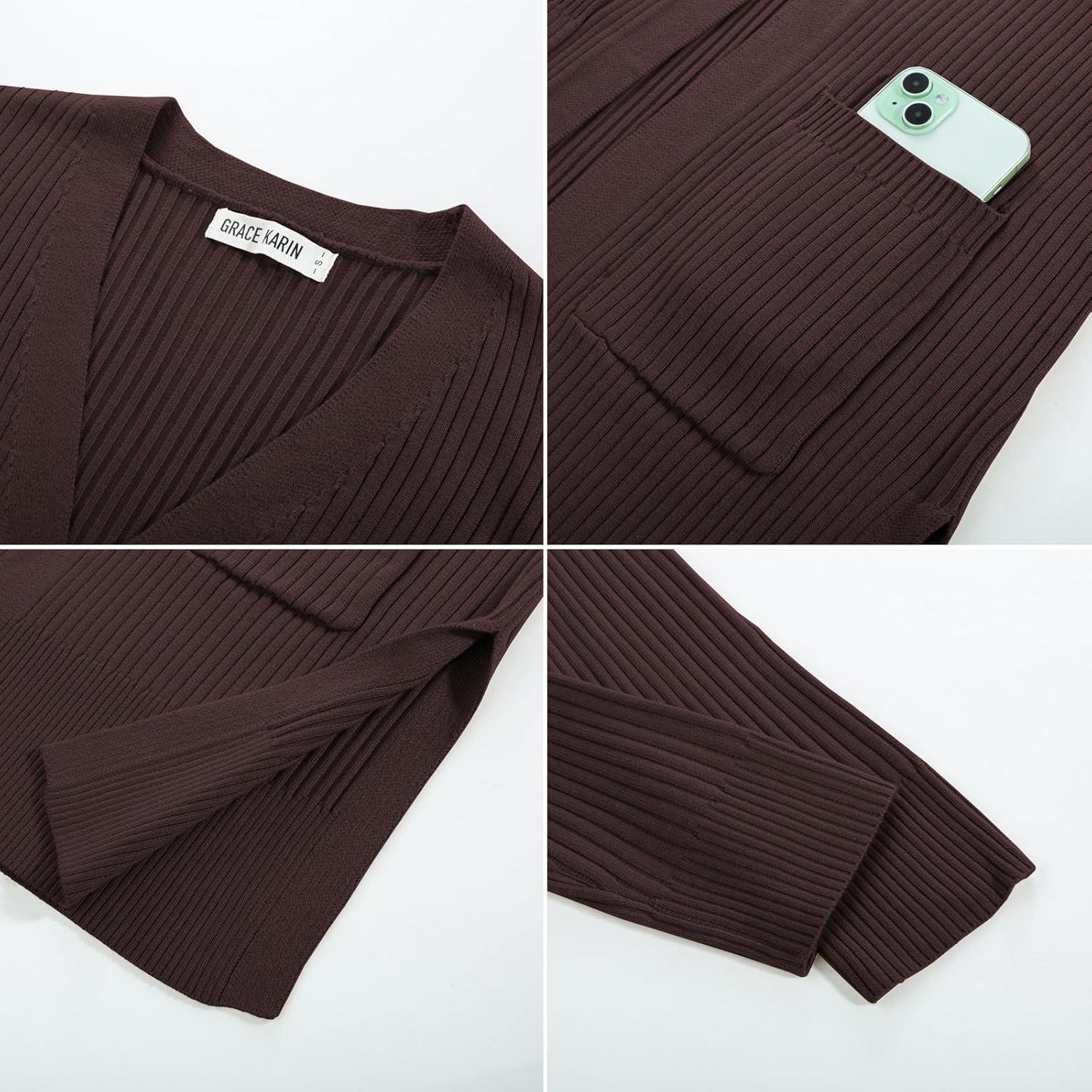 imageGRACE KARIN Long Sleeve Cardigan Sweaters for Women Lightweight Long Cardigans Open Front Dressy Casual JacketChocolate Brown