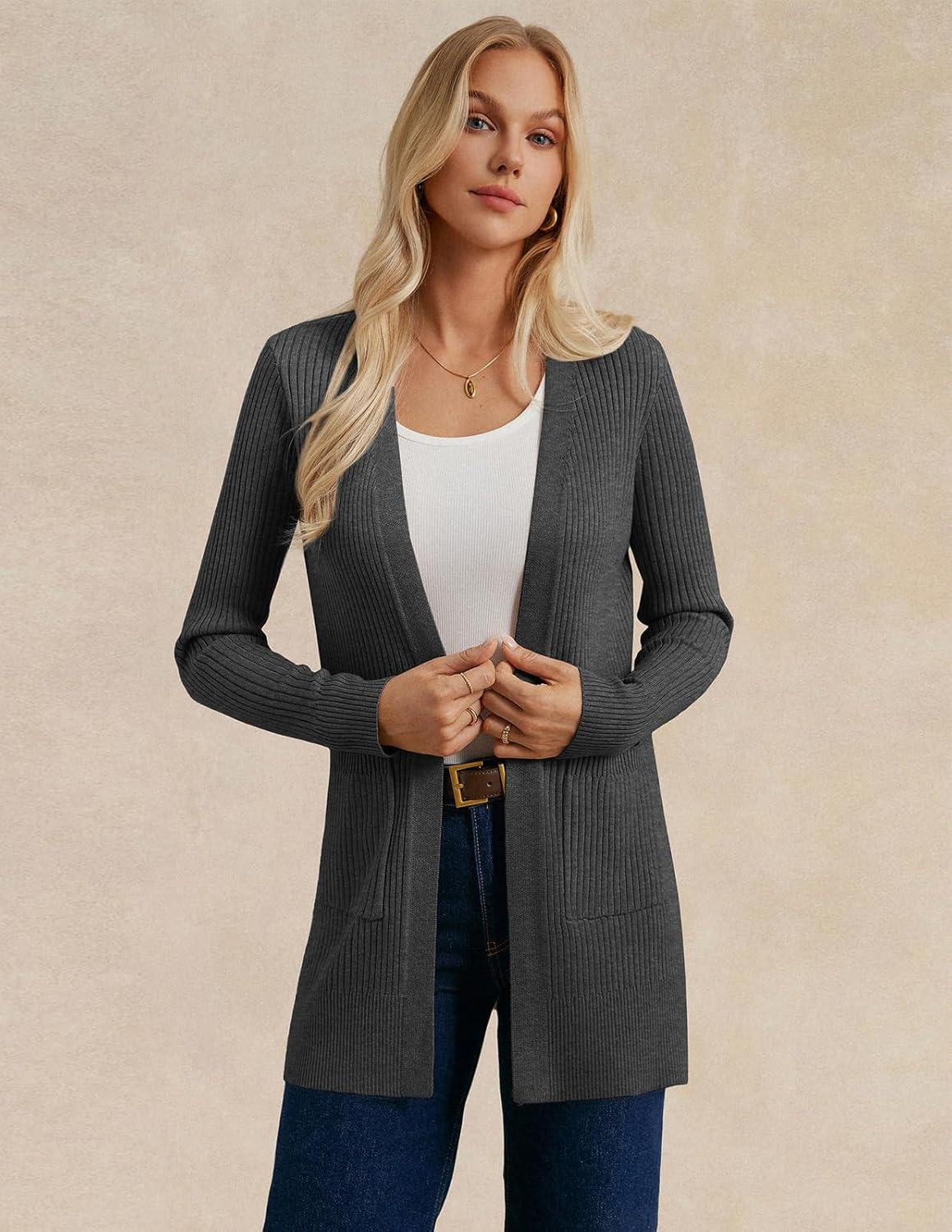 imageGRACE KARIN Long Sleeve Cardigan Sweaters for Women Lightweight Long Cardigans Open Front Dressy Casual JacketGrey Heather