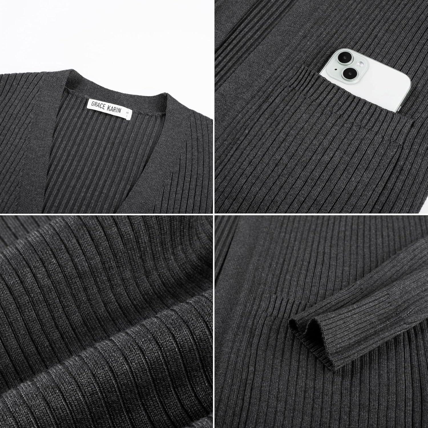 imageGRACE KARIN Long Sleeve Cardigan Sweaters for Women Lightweight Long Cardigans Open Front Dressy Casual JacketGrey Heather