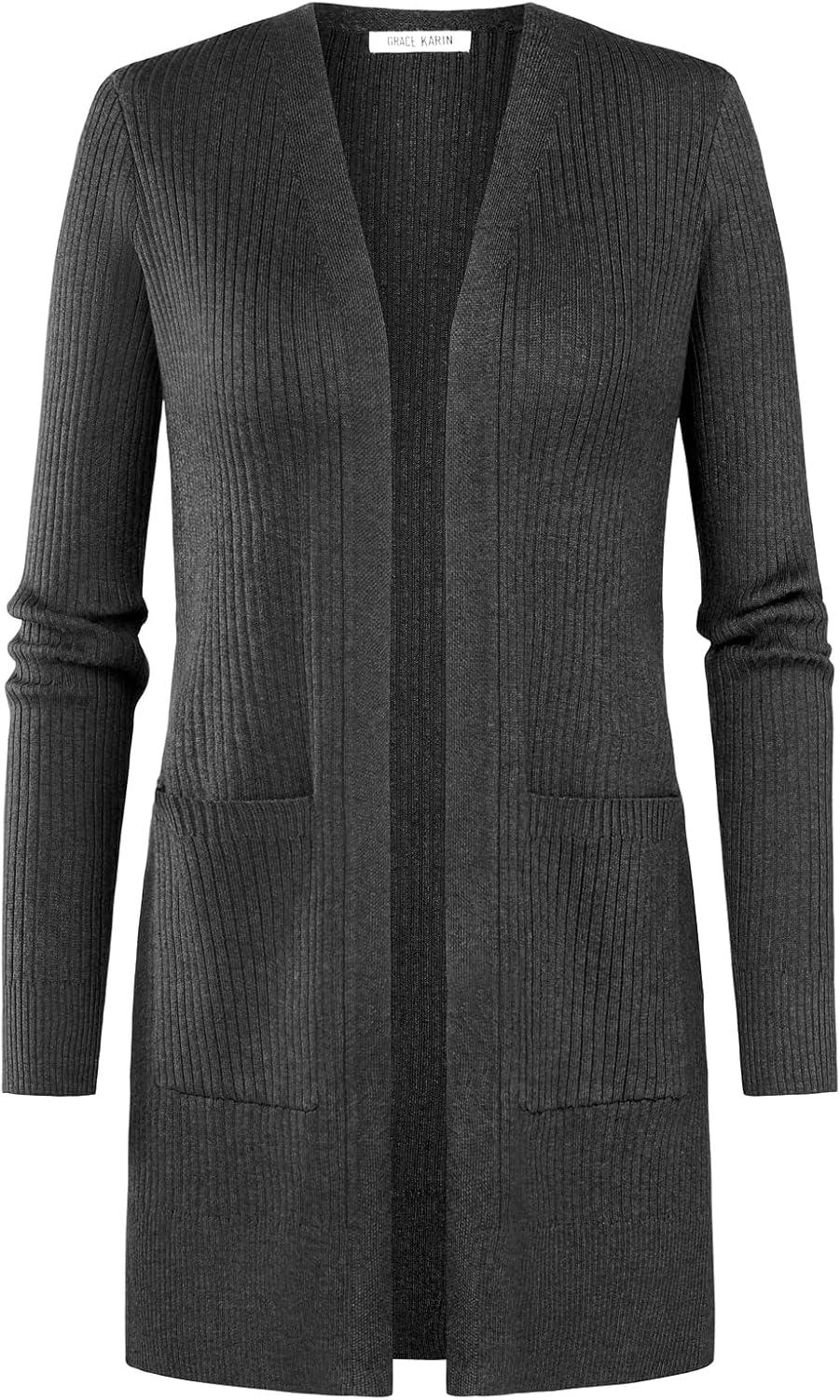 imageGRACE KARIN Long Sleeve Cardigan Sweaters for Women Lightweight Long Cardigans Open Front Dressy Casual JacketGrey Heather