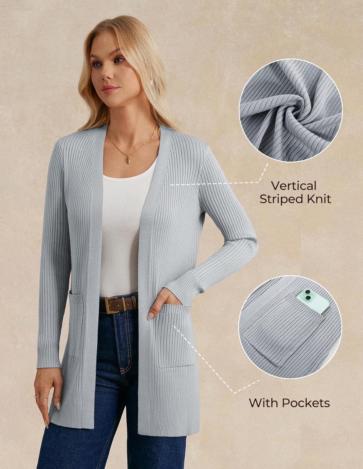 imageGRACE KARIN Long Sleeve Cardigan Sweaters for Women Lightweight Long Cardigans Open Front Dressy Casual JacketLight Gray