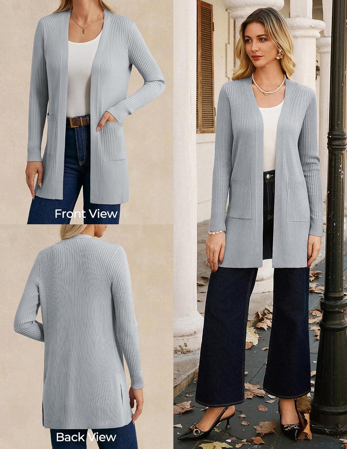 imageGRACE KARIN Long Sleeve Cardigan Sweaters for Women Lightweight Long Cardigans Open Front Dressy Casual JacketLight Gray