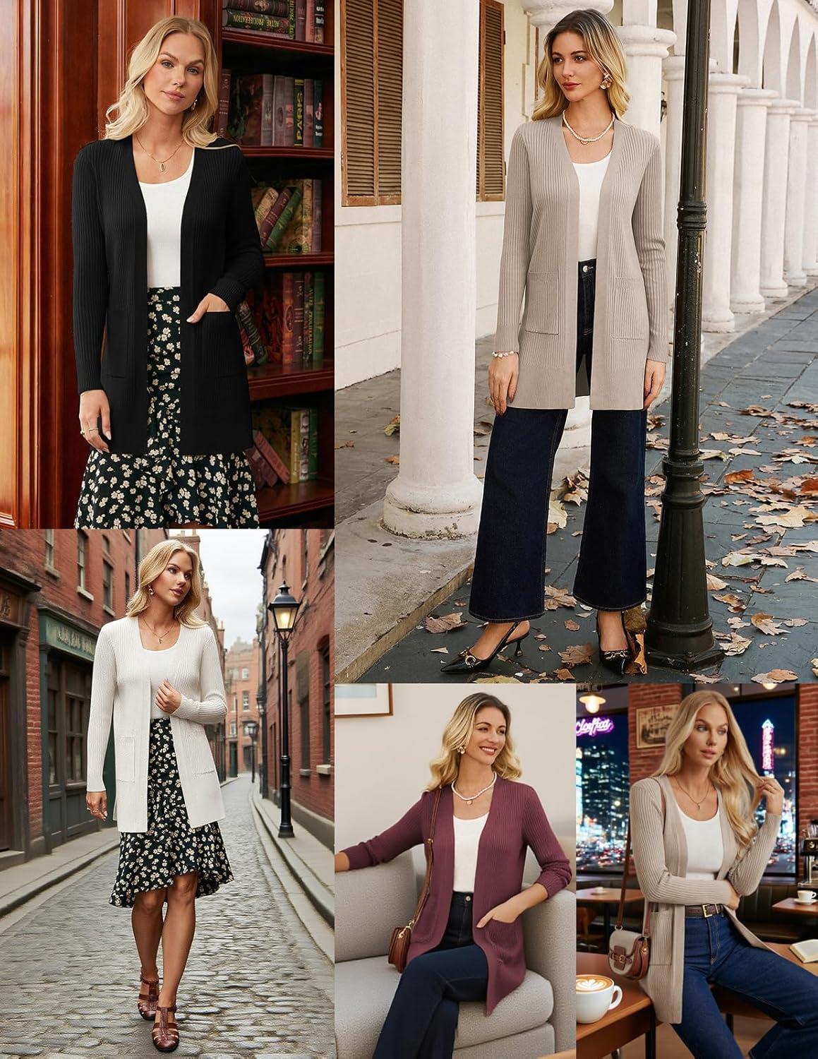 imageGRACE KARIN Long Sleeve Cardigan Sweaters for Women Lightweight Long Cardigans Open Front Dressy Casual JacketNavy Blue
