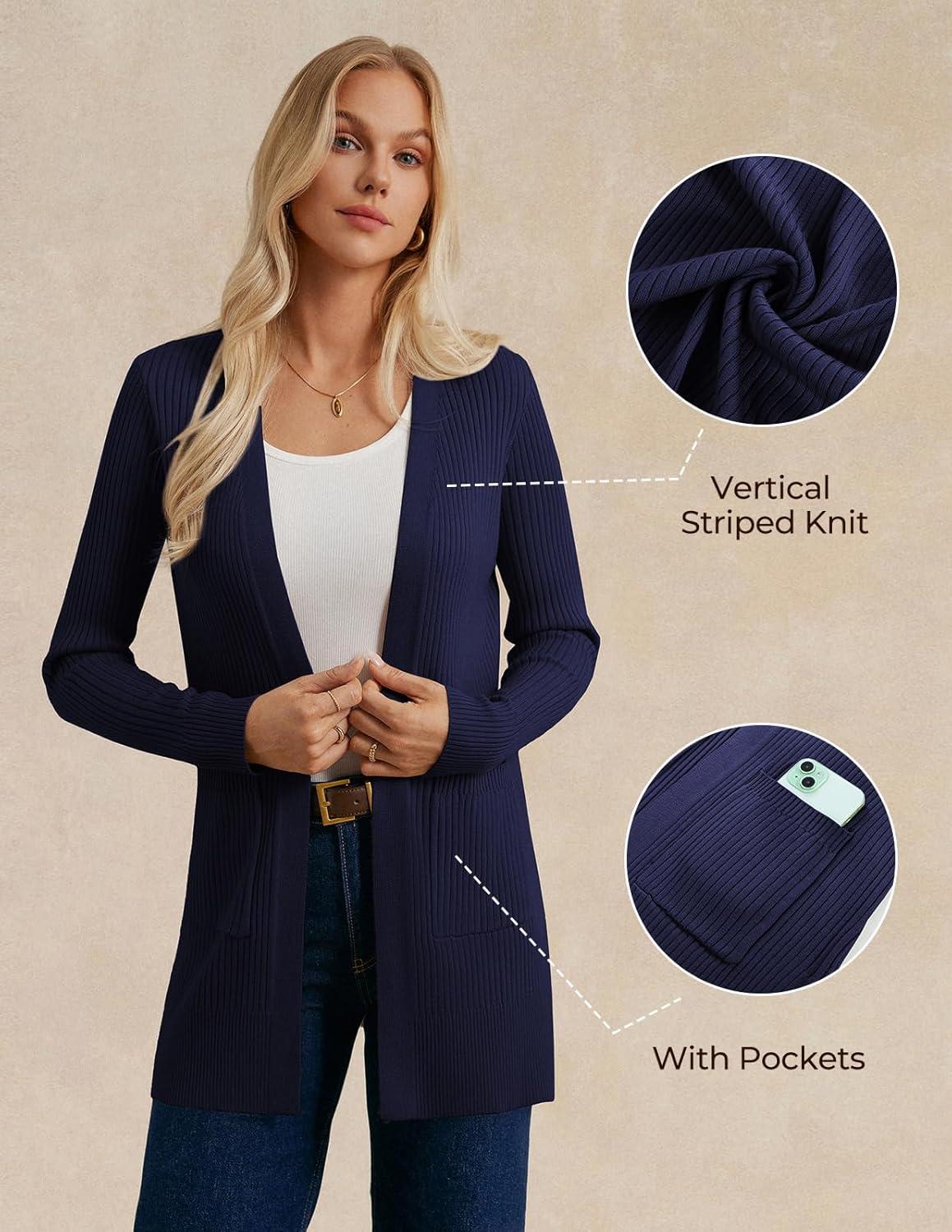imageGRACE KARIN Long Sleeve Cardigan Sweaters for Women Lightweight Long Cardigans Open Front Dressy Casual JacketNavy Blue