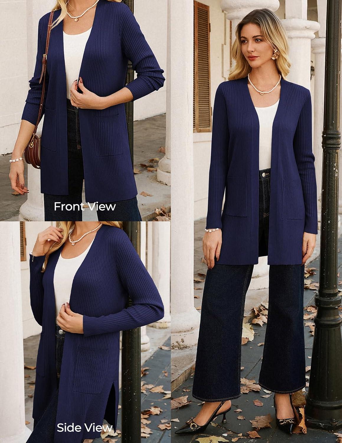 imageGRACE KARIN Long Sleeve Cardigan Sweaters for Women Lightweight Long Cardigans Open Front Dressy Casual JacketNavy Blue
