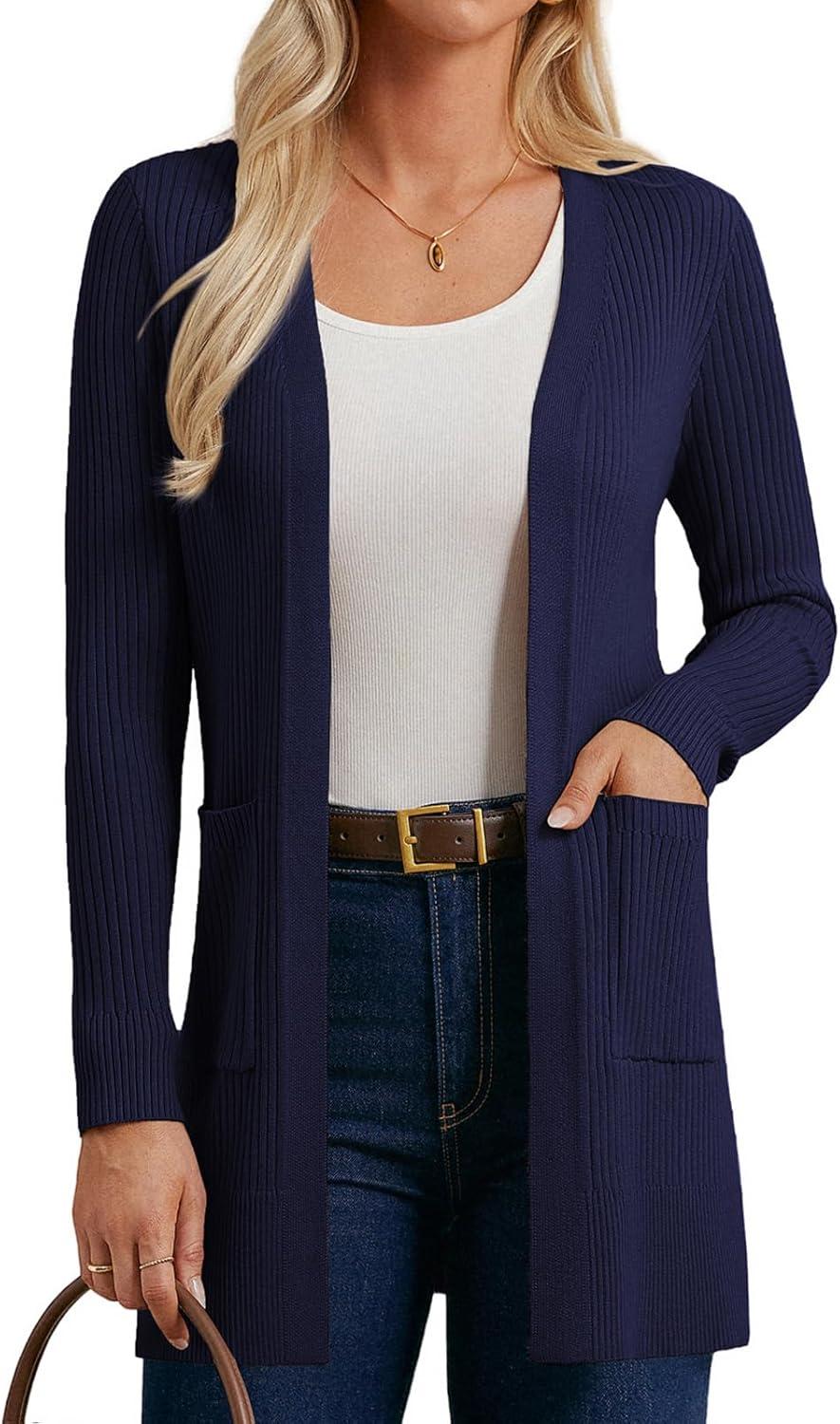 imageGRACE KARIN Long Sleeve Cardigan Sweaters for Women Lightweight Long Cardigans Open Front Dressy Casual JacketNavy Blue