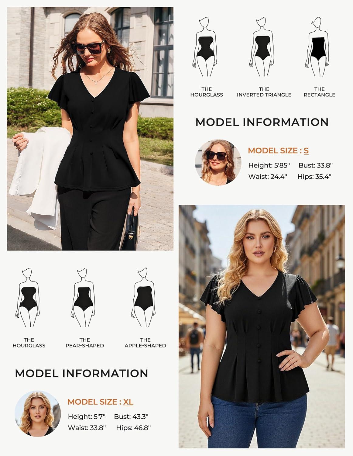 imageGRACE KARIN Summer Blouses for Women Dressy Casual 2026 Ruffle Sleeve Peplum Tops V Neck Business Work ShirtsBlack