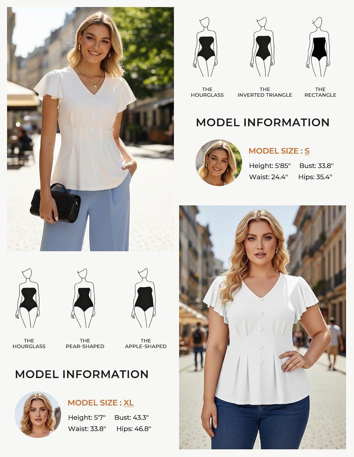 imageGRACE KARIN Summer Blouses for Women Dressy Casual 2026 Ruffle Sleeve Peplum Tops V Neck Business Work ShirtsWhite