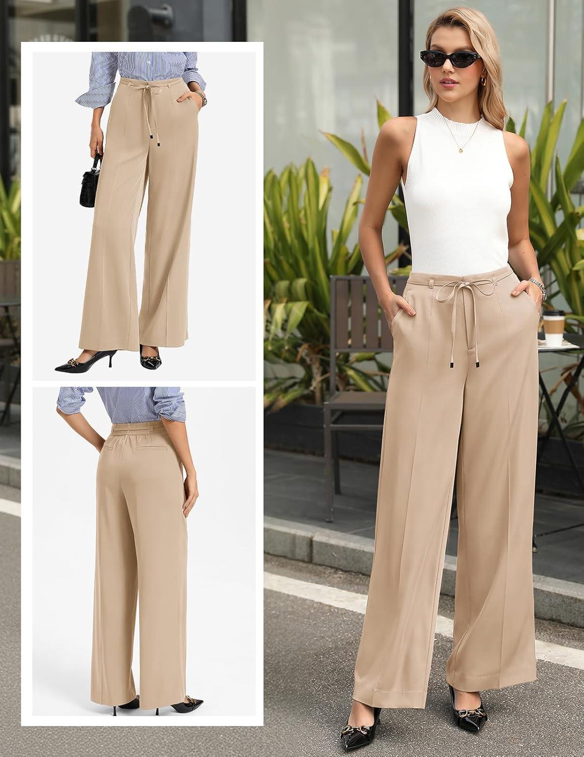 imageGRACE KARIN Women 2026 Wide Leg Pants High Waisted Work Pants Business Casual Trousers with PocketsApricot