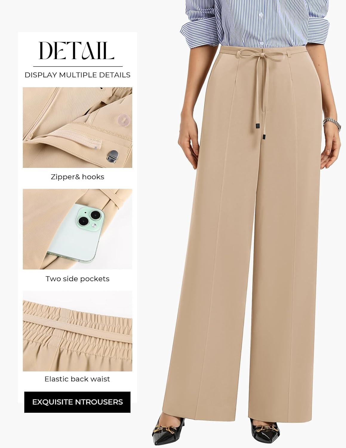 imageGRACE KARIN Women 2026 Wide Leg Pants High Waisted Work Pants Business Casual Trousers with PocketsApricot