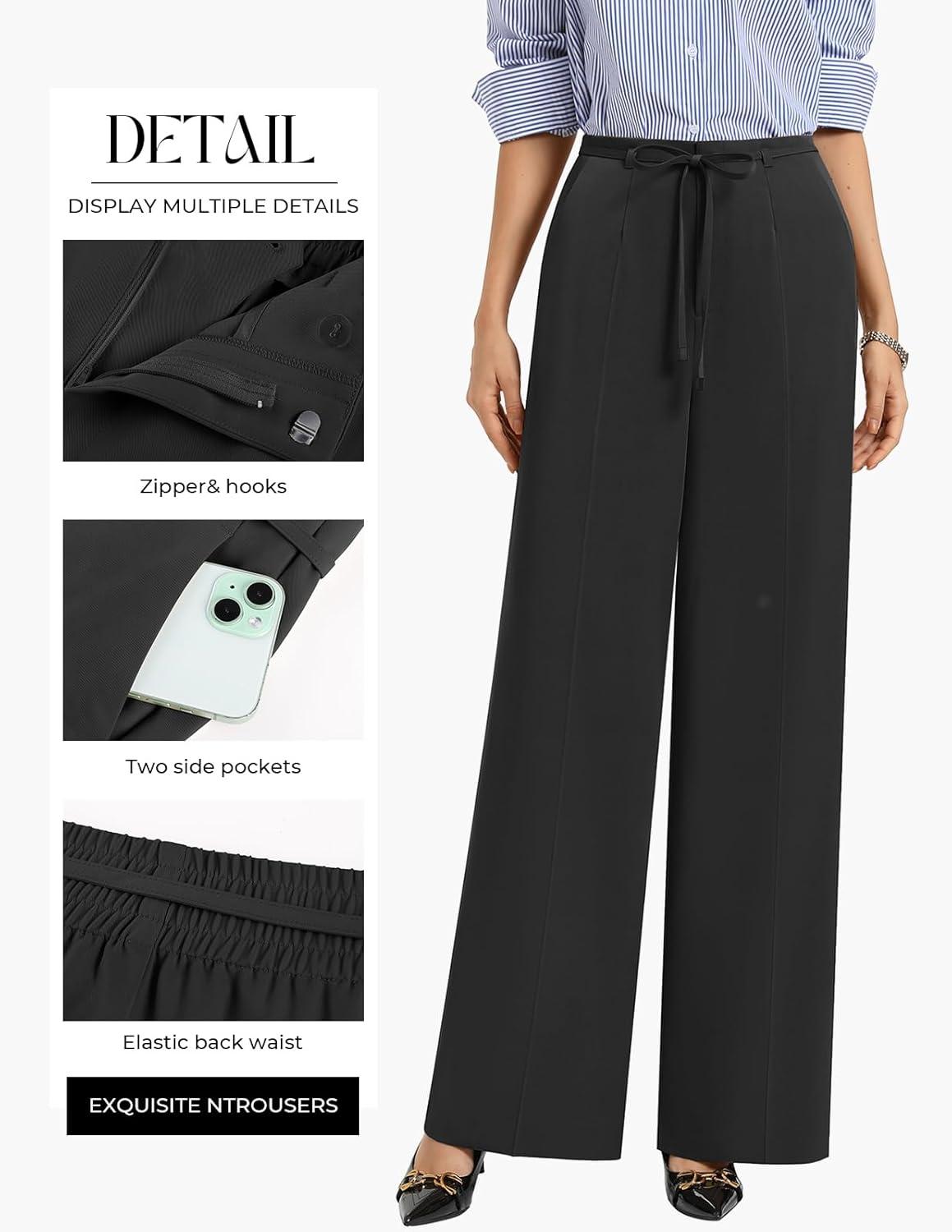 imageGRACE KARIN Women 2026 Wide Leg Pants High Waisted Work Pants Business Casual Trousers with PocketsBlack
