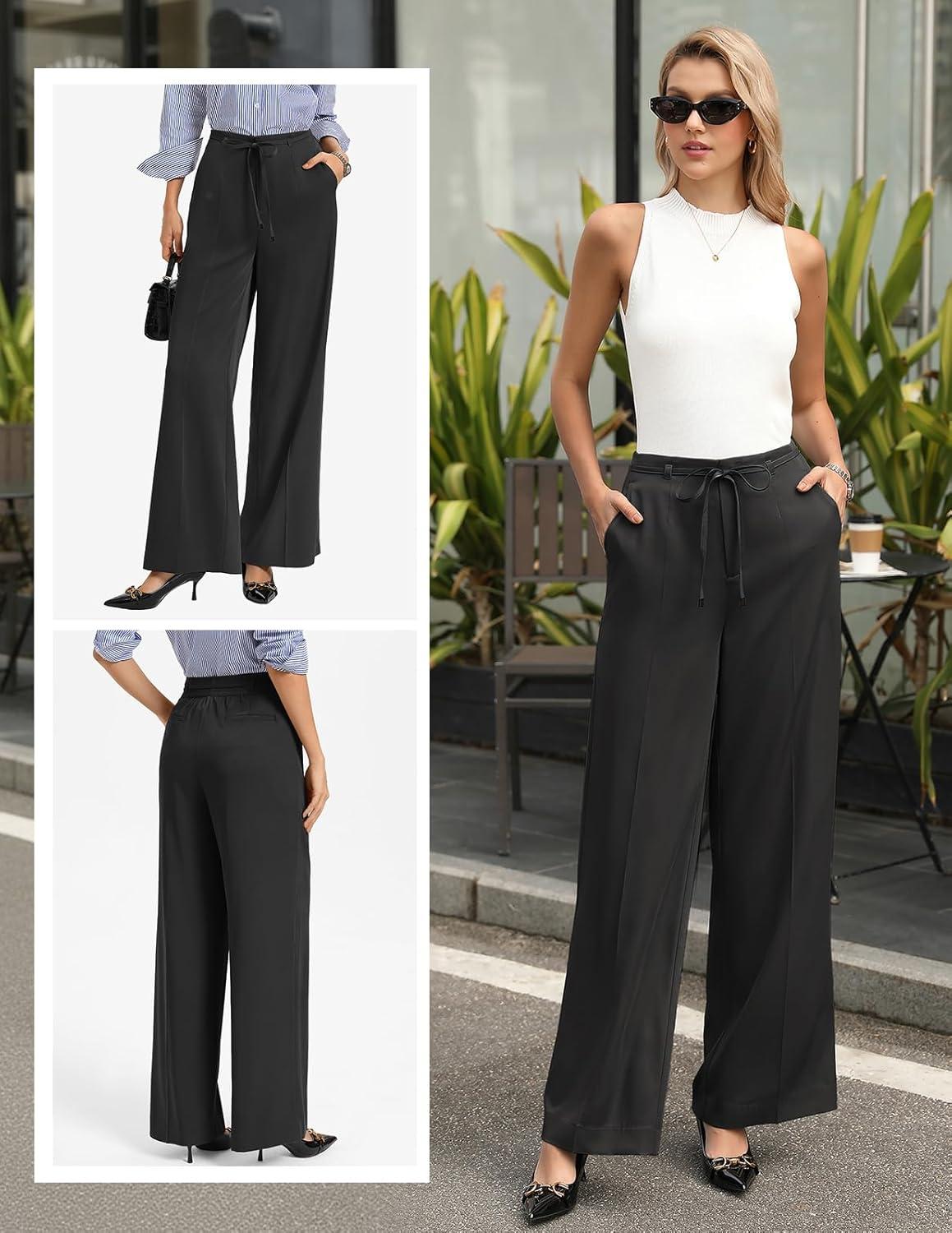 imageGRACE KARIN Women 2026 Wide Leg Pants High Waisted Work Pants Business Casual Trousers with PocketsBlack