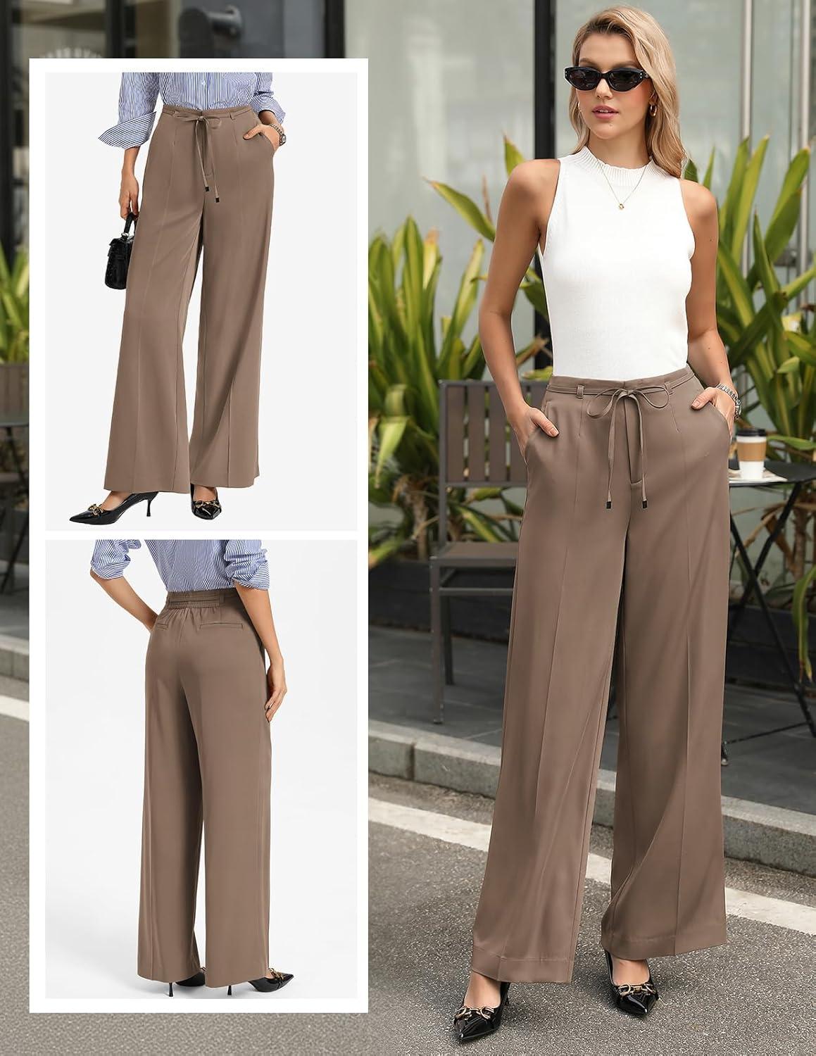 imageGRACE KARIN Women 2026 Wide Leg Pants High Waisted Work Pants Business Casual Trousers with PocketsBrown