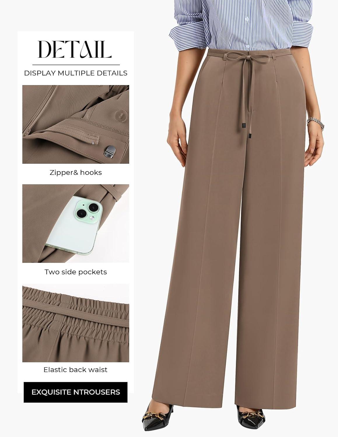 imageGRACE KARIN Women 2026 Wide Leg Pants High Waisted Work Pants Business Casual Trousers with PocketsBrown