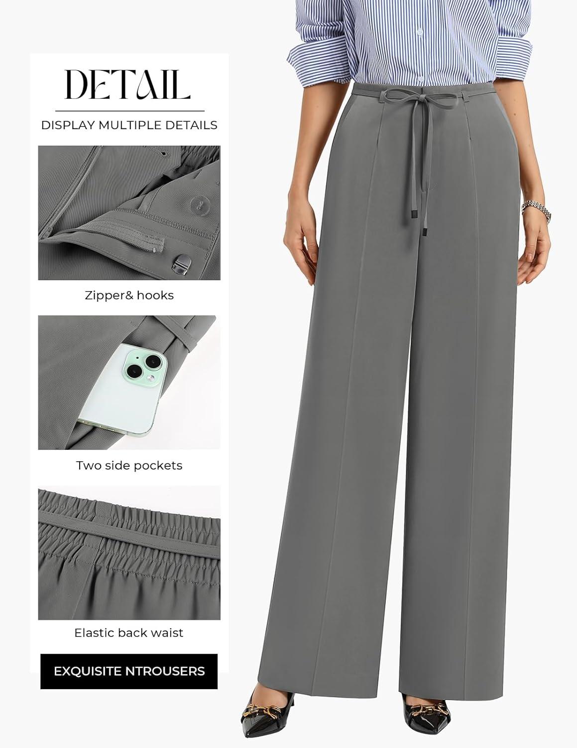 imageGRACE KARIN Women 2026 Wide Leg Pants High Waisted Work Pants Business Casual Trousers with PocketsGrey