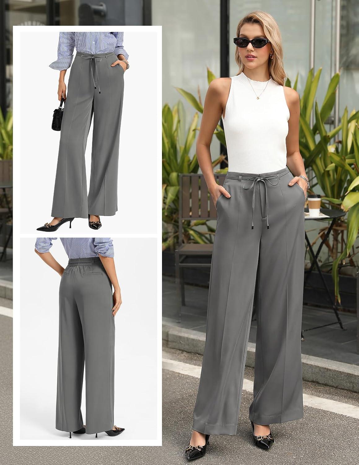 imageGRACE KARIN Women 2026 Wide Leg Pants High Waisted Work Pants Business Casual Trousers with PocketsGrey