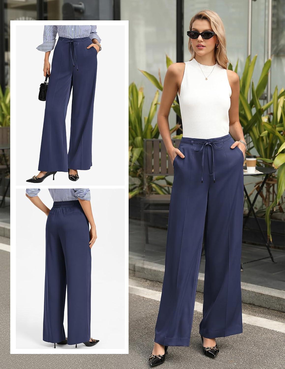 imageGRACE KARIN Women 2026 Wide Leg Pants High Waisted Work Pants Business Casual Trousers with PocketsNavy