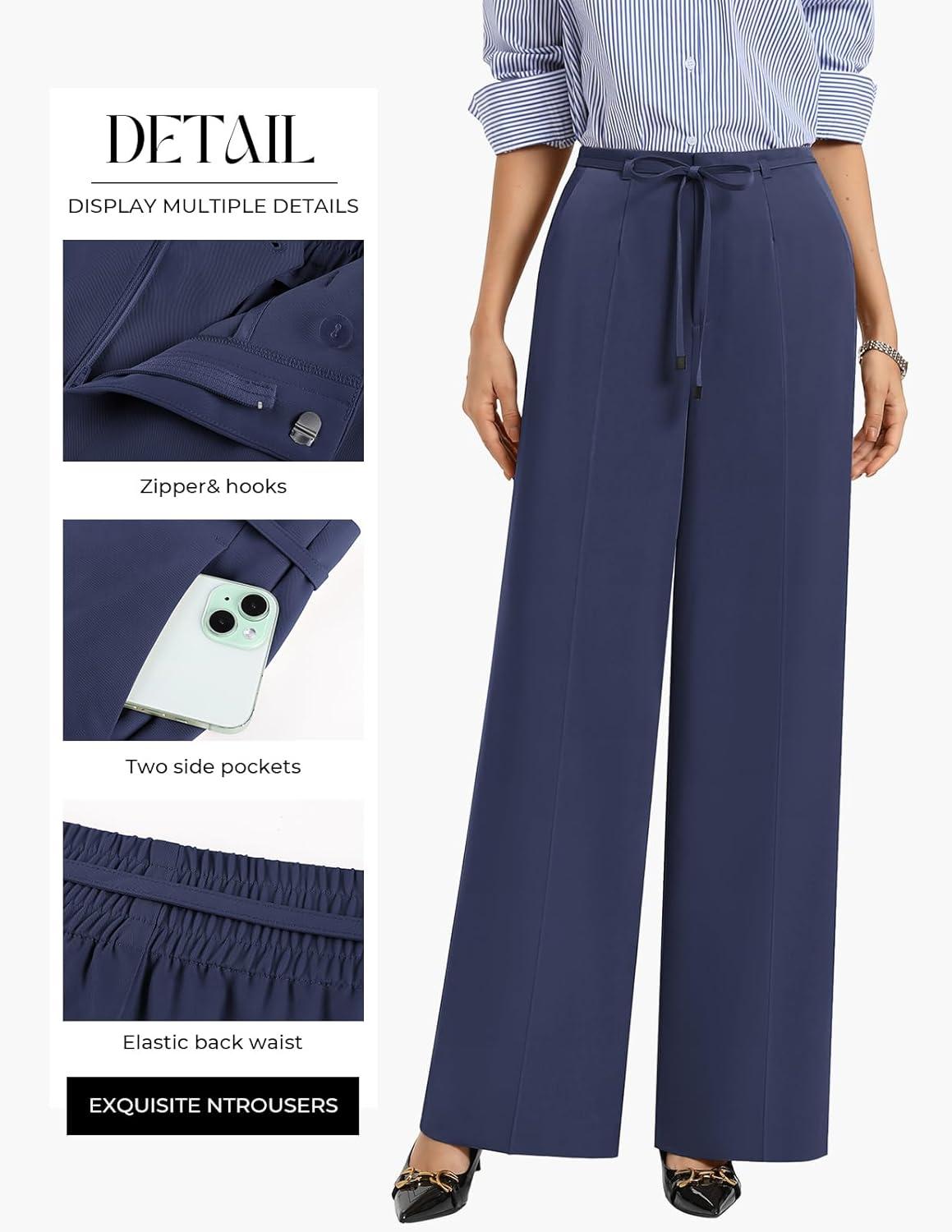 imageGRACE KARIN Women 2026 Wide Leg Pants High Waisted Work Pants Business Casual Trousers with PocketsNavy