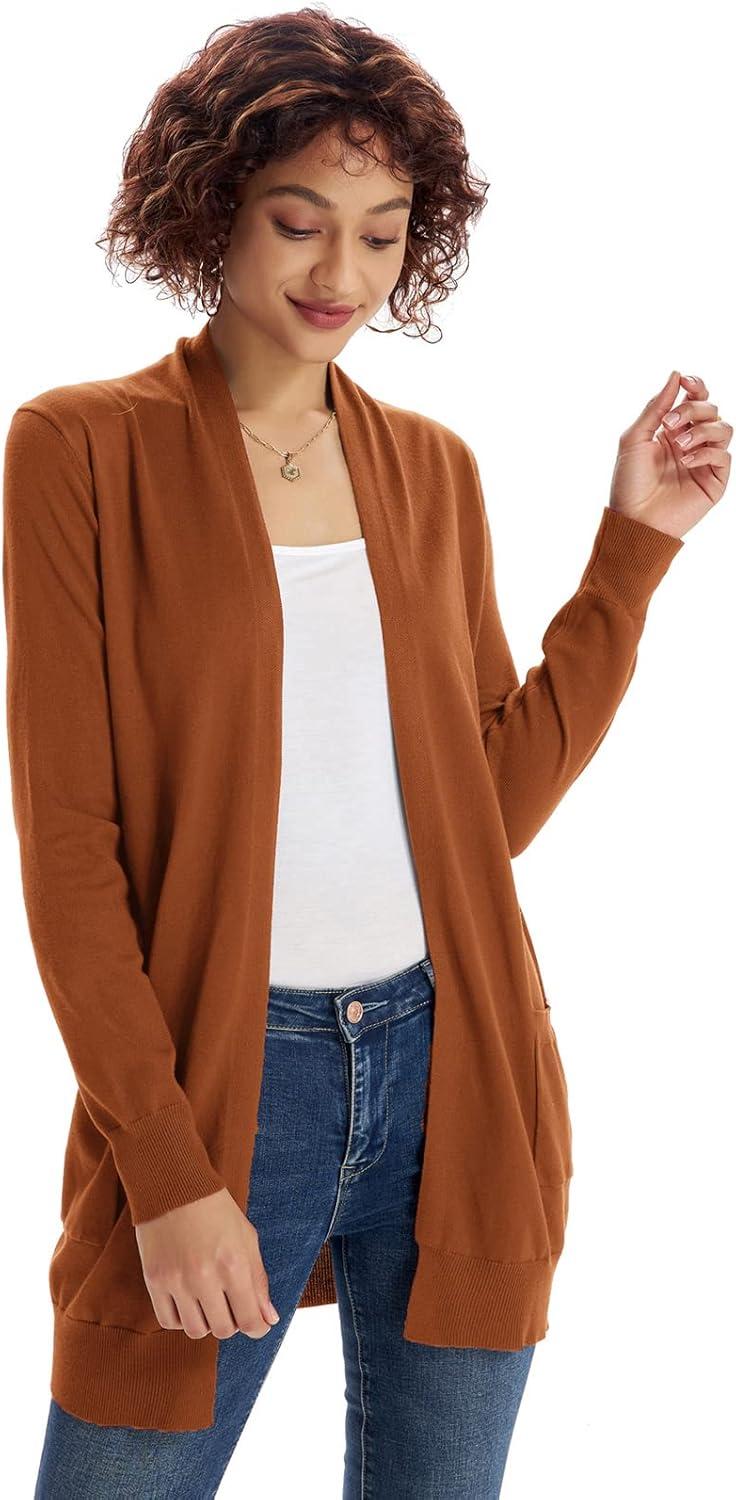 imageGRACE KARIN Women Lightweight Cardigan Sweaters with Pocket Long Sleeve ShrugsBronze