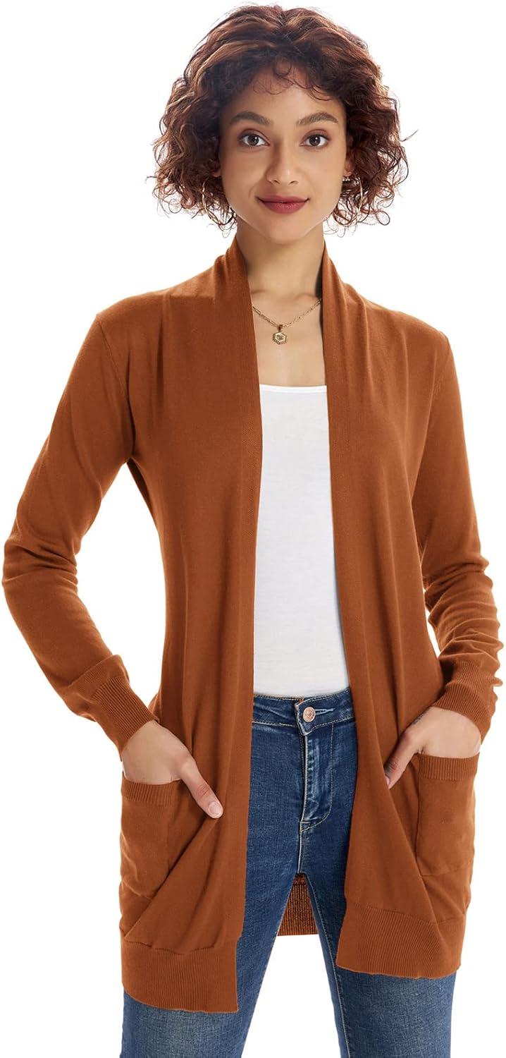 imageGRACE KARIN Women Lightweight Cardigan Sweaters with Pocket Long Sleeve ShrugsBronze