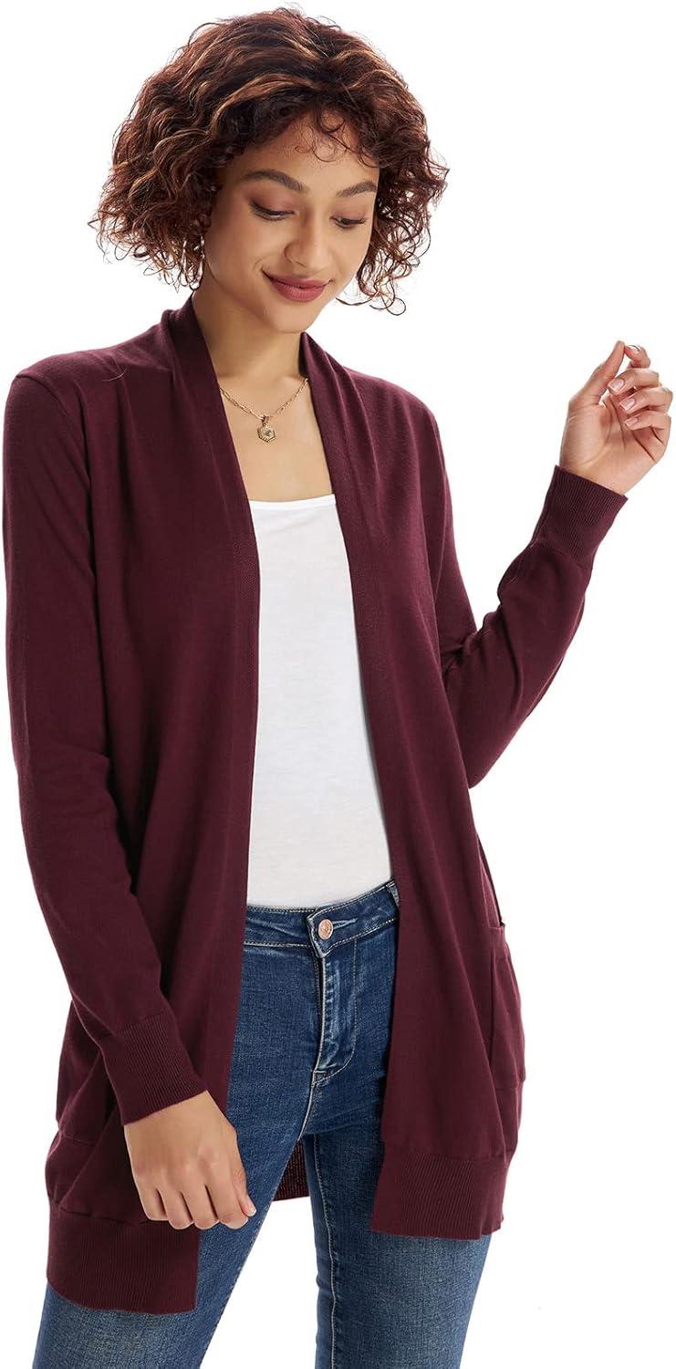 imageGRACE KARIN Women Lightweight Cardigan Sweaters with Pocket Long Sleeve ShrugsBurgundy