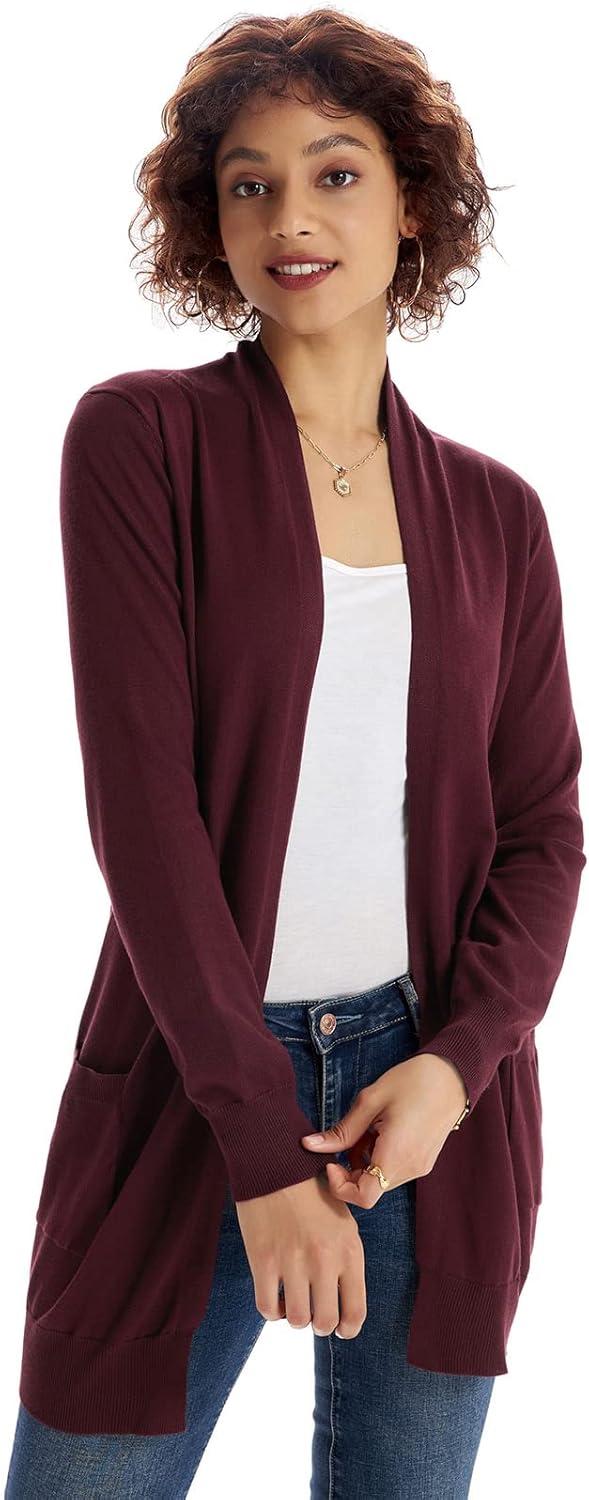 imageGRACE KARIN Women Lightweight Cardigan Sweaters with Pocket Long Sleeve ShrugsBurgundy