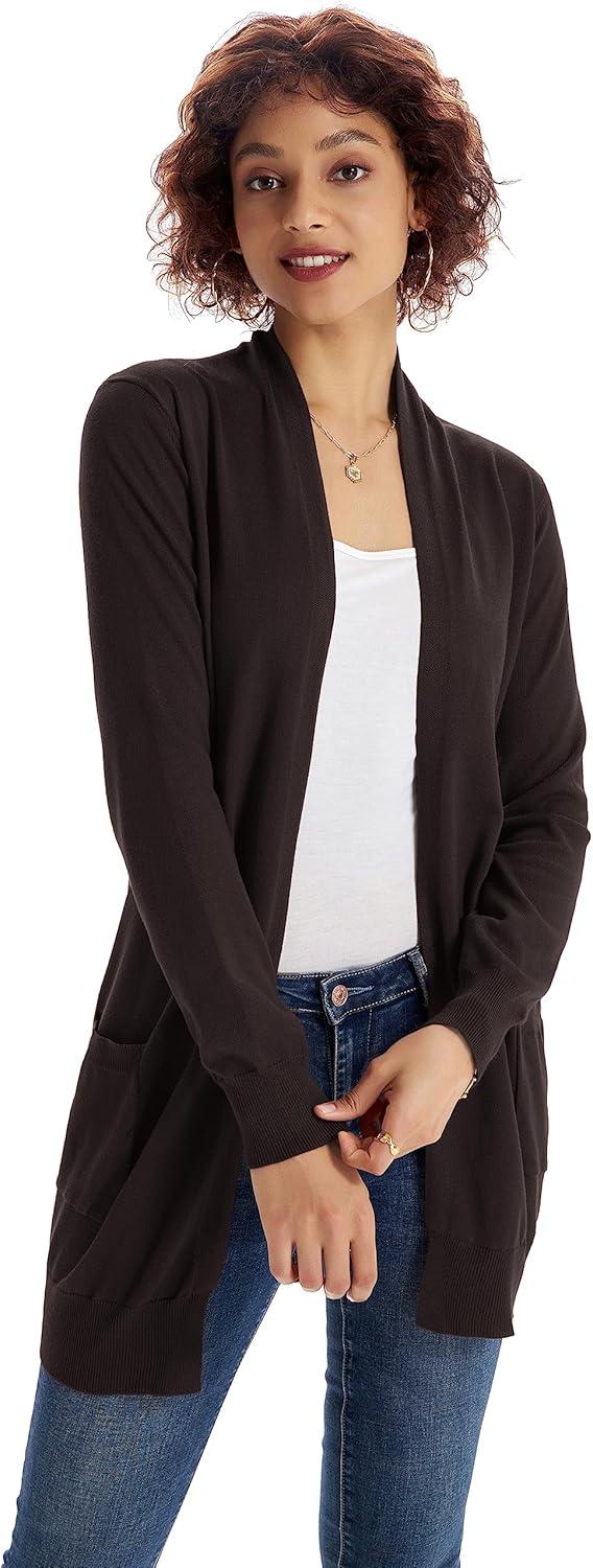 imageGRACE KARIN Women Lightweight Cardigan Sweaters with Pocket Long Sleeve ShrugsDark Coffee