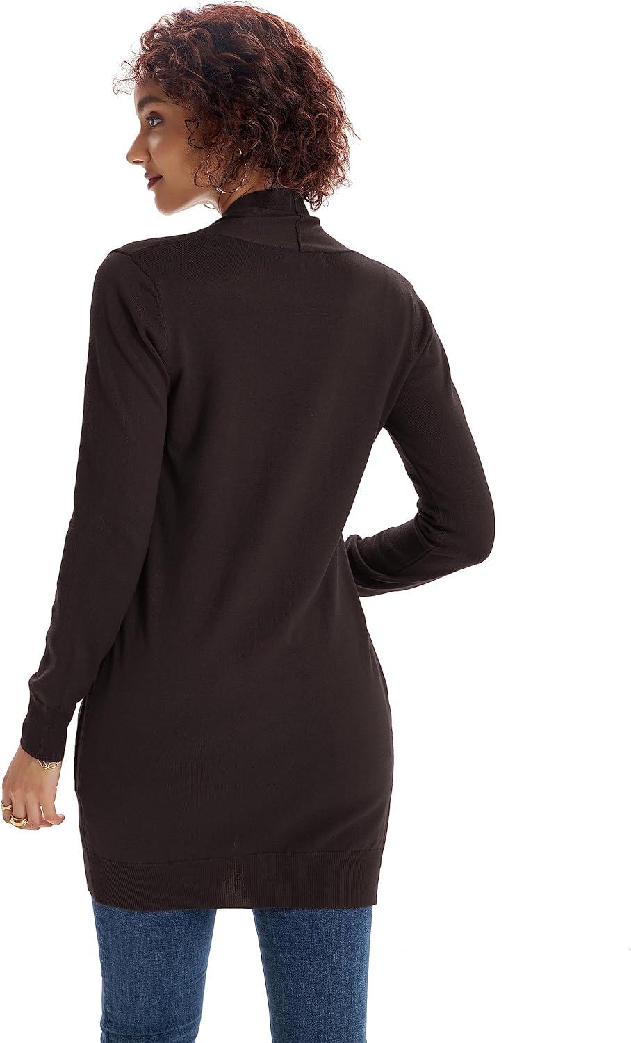imageGRACE KARIN Women Lightweight Cardigan Sweaters with Pocket Long Sleeve ShrugsDark Coffee