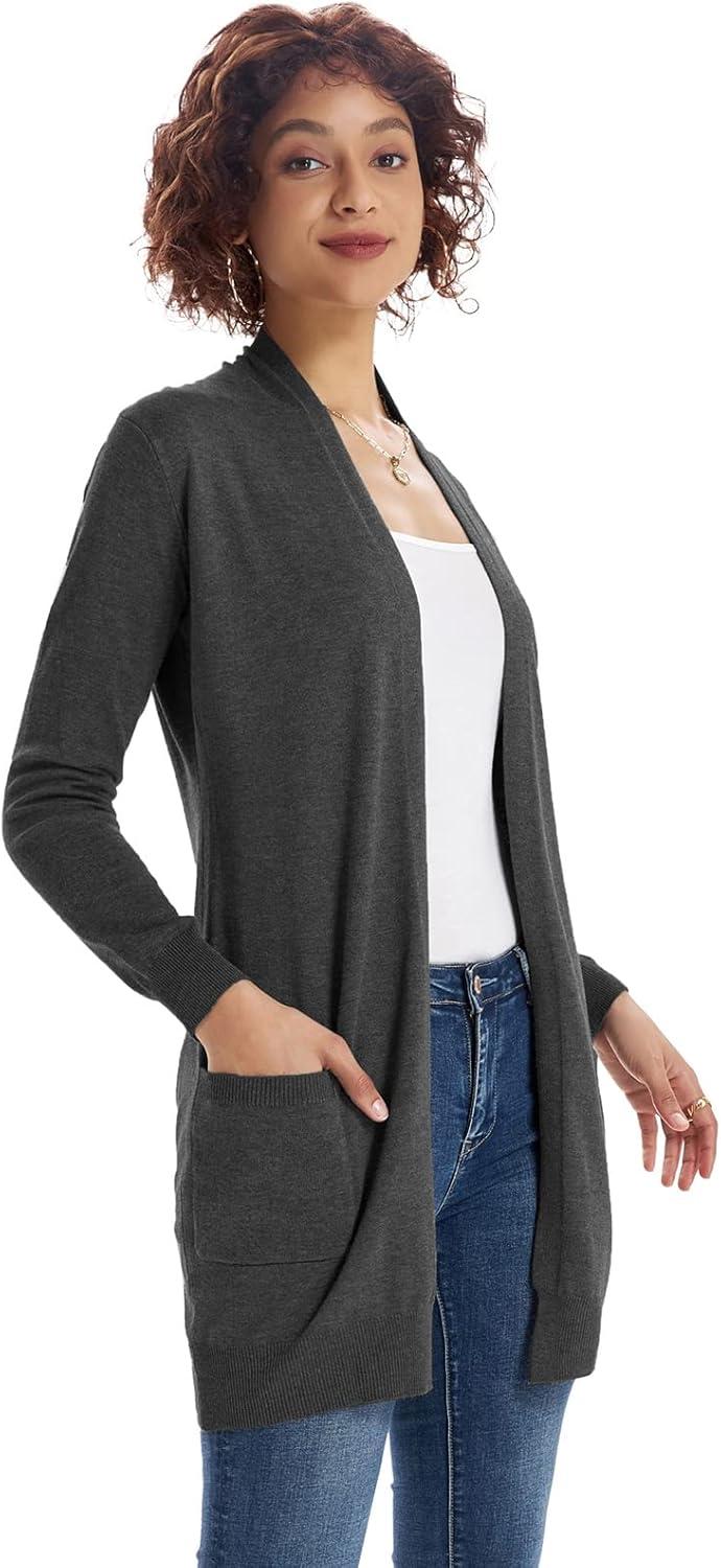 imageGRACE KARIN Women Lightweight Cardigan Sweaters with Pocket Long Sleeve ShrugsDark Gray