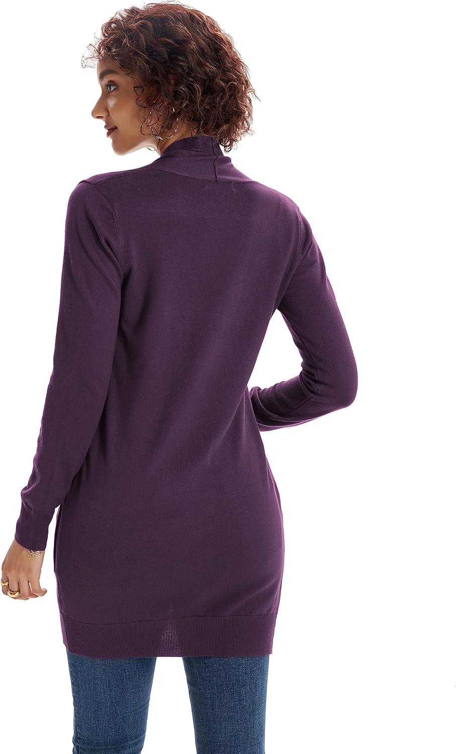 imageGRACE KARIN Women Lightweight Cardigan Sweaters with Pocket Long Sleeve ShrugsDeep Purple
