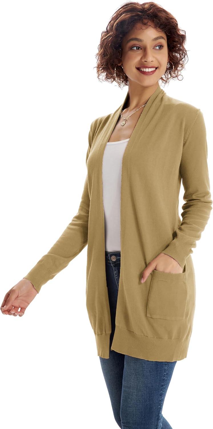 imageGRACE KARIN Women Lightweight Cardigan Sweaters with Pocket Long Sleeve ShrugsGolden Apricot