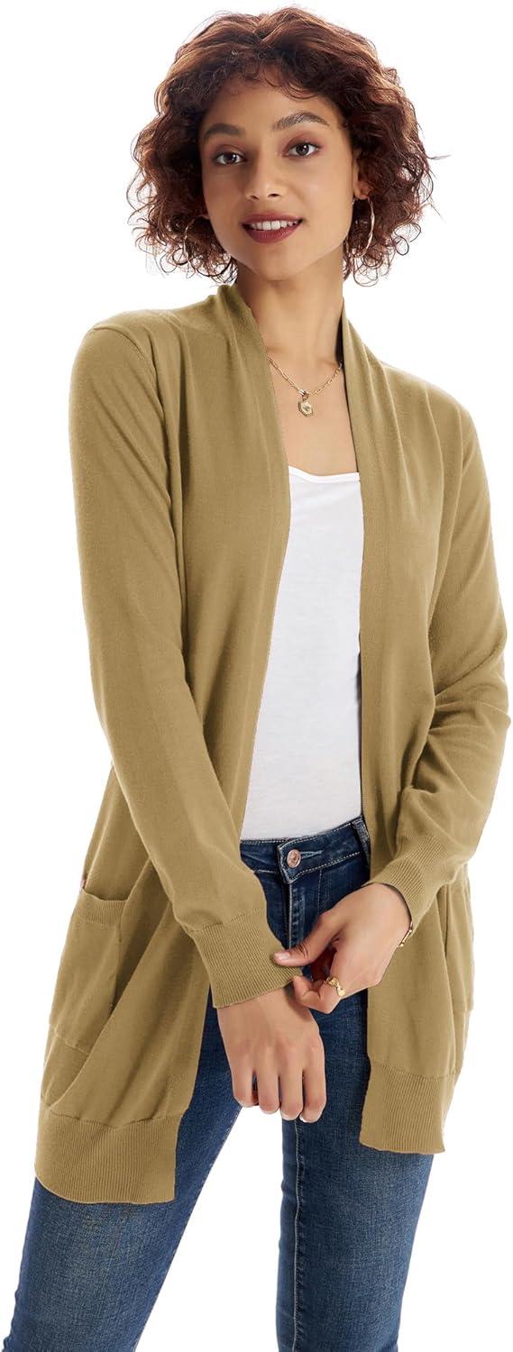 imageGRACE KARIN Women Lightweight Cardigan Sweaters with Pocket Long Sleeve ShrugsGolden Apricot