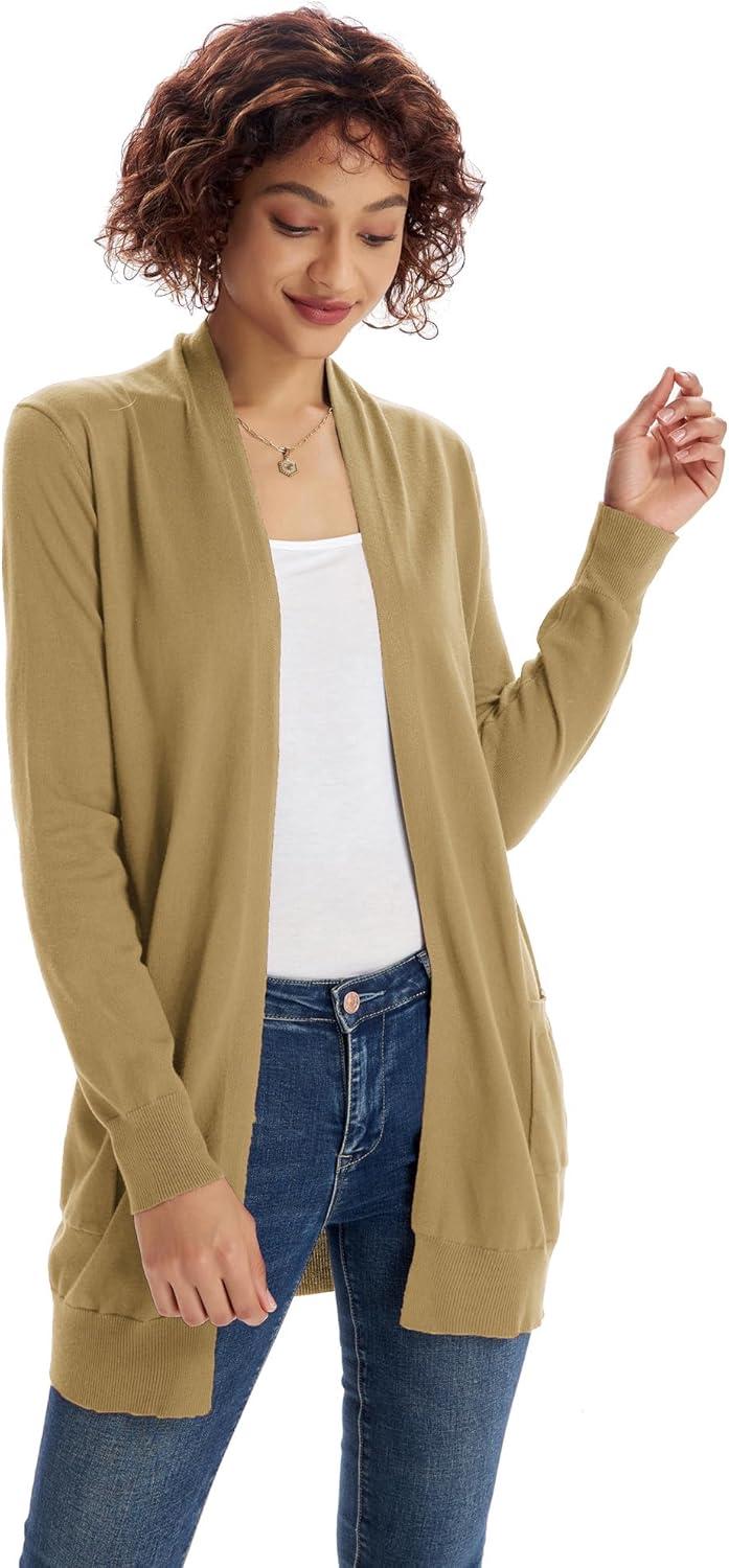 imageGRACE KARIN Women Lightweight Cardigan Sweaters with Pocket Long Sleeve ShrugsGolden Apricot