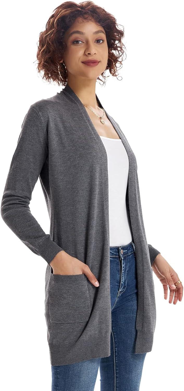 imageGRACE KARIN Women Lightweight Cardigan Sweaters with Pocket Long Sleeve ShrugsGray