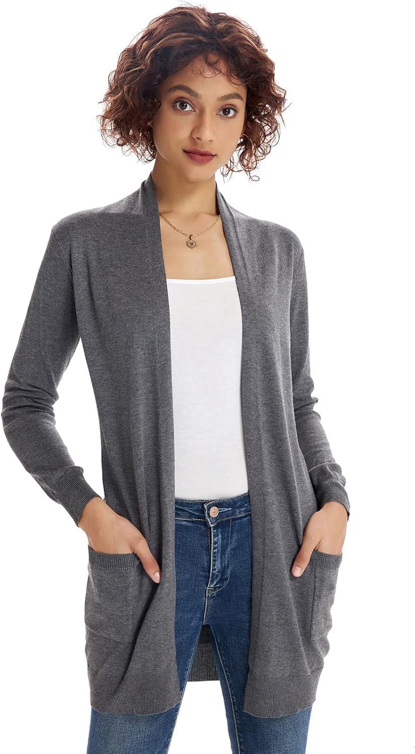 imageGRACE KARIN Women Lightweight Cardigan Sweaters with Pocket Long Sleeve ShrugsGray