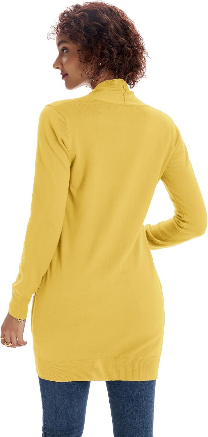imageGRACE KARIN Women Lightweight Cardigan Sweaters with Pocket Long Sleeve ShrugsLemon Curry