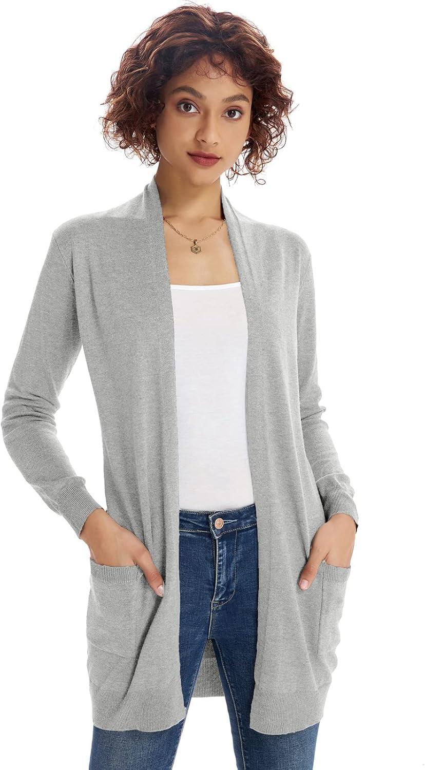 imageGRACE KARIN Women Lightweight Cardigan Sweaters with Pocket Long Sleeve ShrugsLight Gray