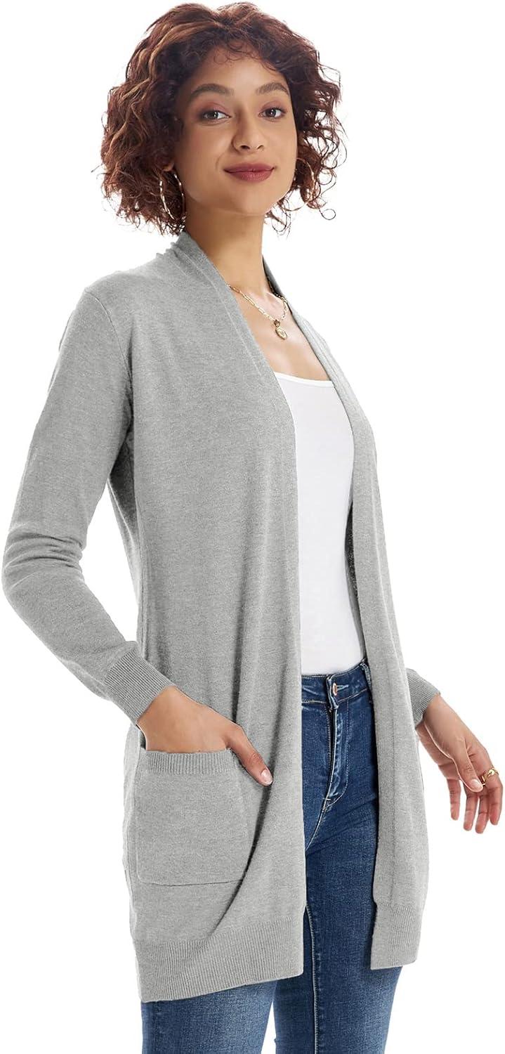 imageGRACE KARIN Women Lightweight Cardigan Sweaters with Pocket Long Sleeve ShrugsLight Gray