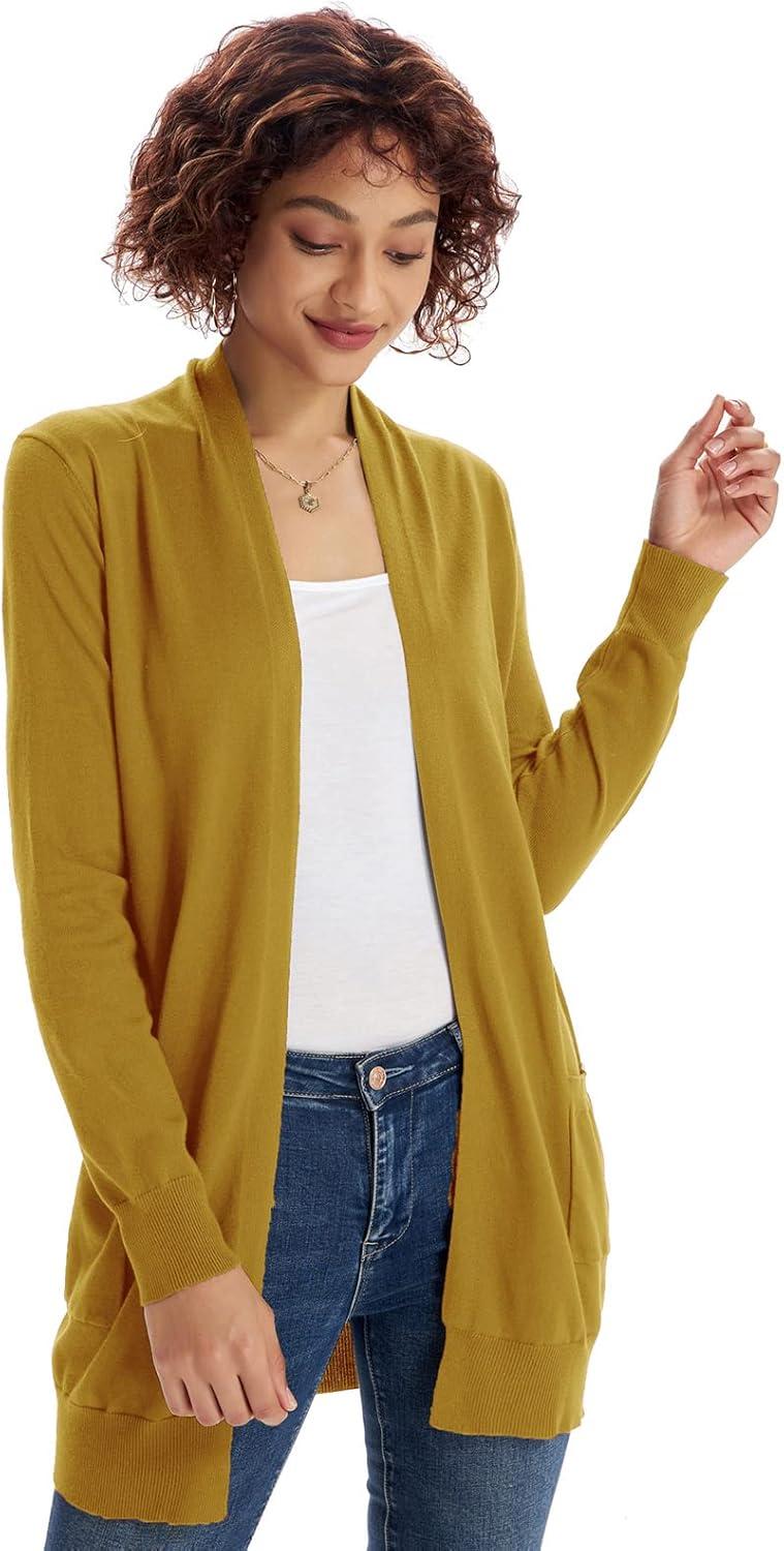 imageGRACE KARIN Women Lightweight Cardigan Sweaters with Pocket Long Sleeve ShrugsMustard