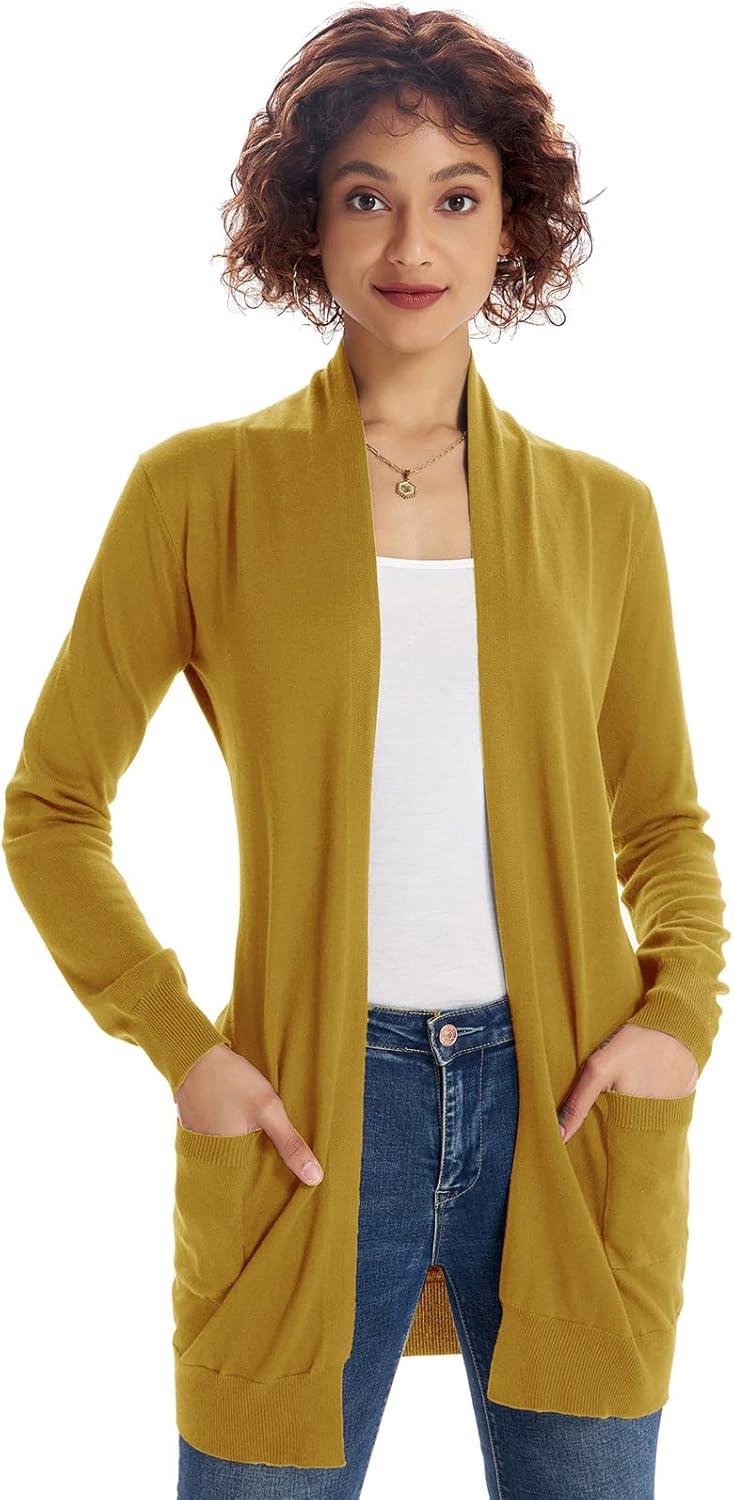 imageGRACE KARIN Women Lightweight Cardigan Sweaters with Pocket Long Sleeve ShrugsMustard