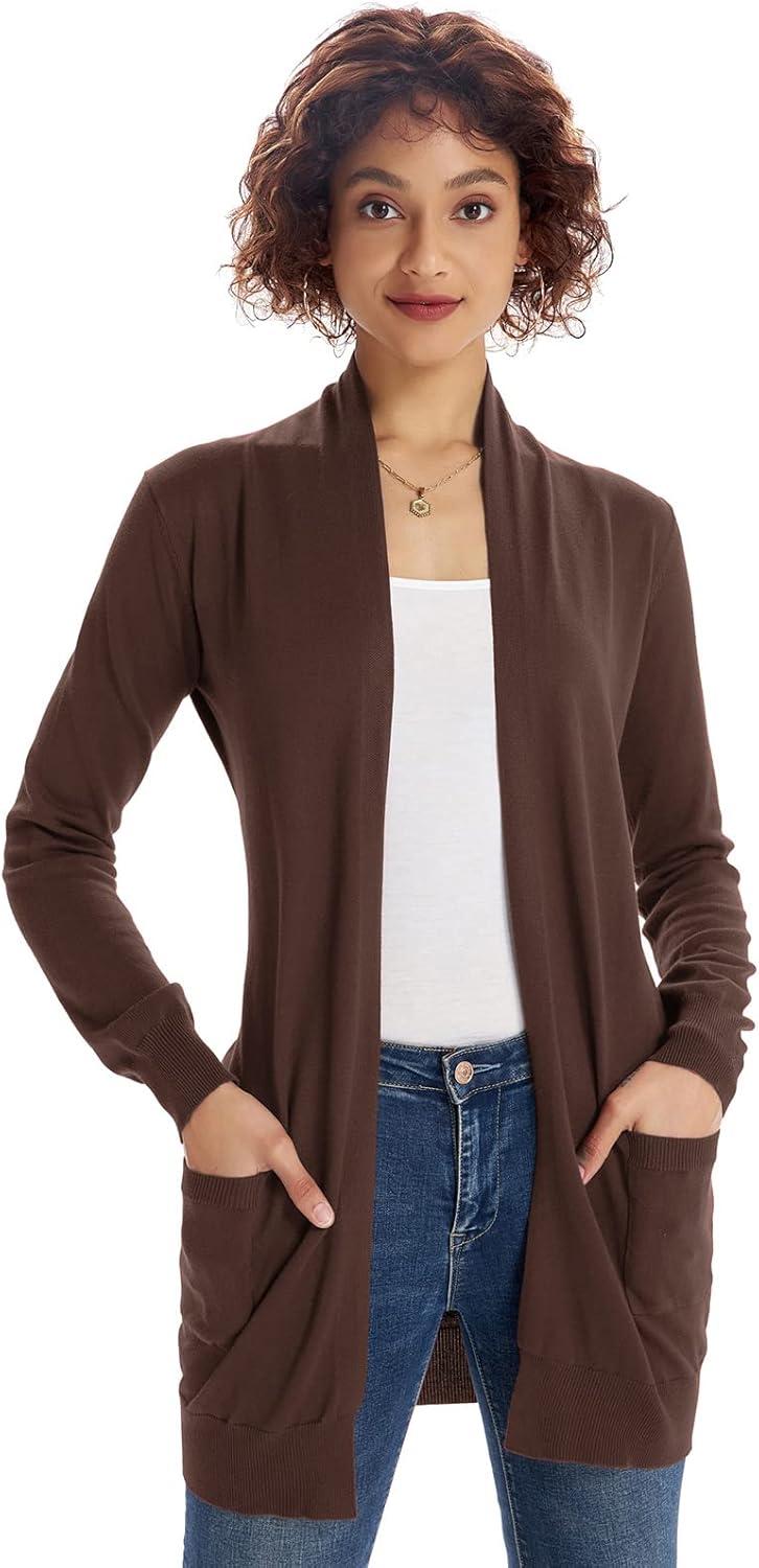 imageGRACE KARIN Women Lightweight Cardigan Sweaters with Pocket Long Sleeve ShrugsPecan