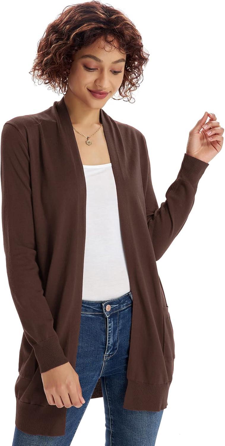 imageGRACE KARIN Women Lightweight Cardigan Sweaters with Pocket Long Sleeve ShrugsPecan