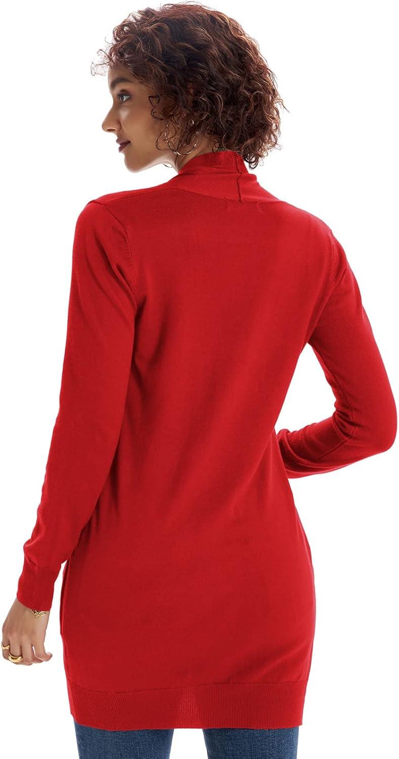 imageGRACE KARIN Women Lightweight Cardigan Sweaters with Pocket Long Sleeve ShrugsRed