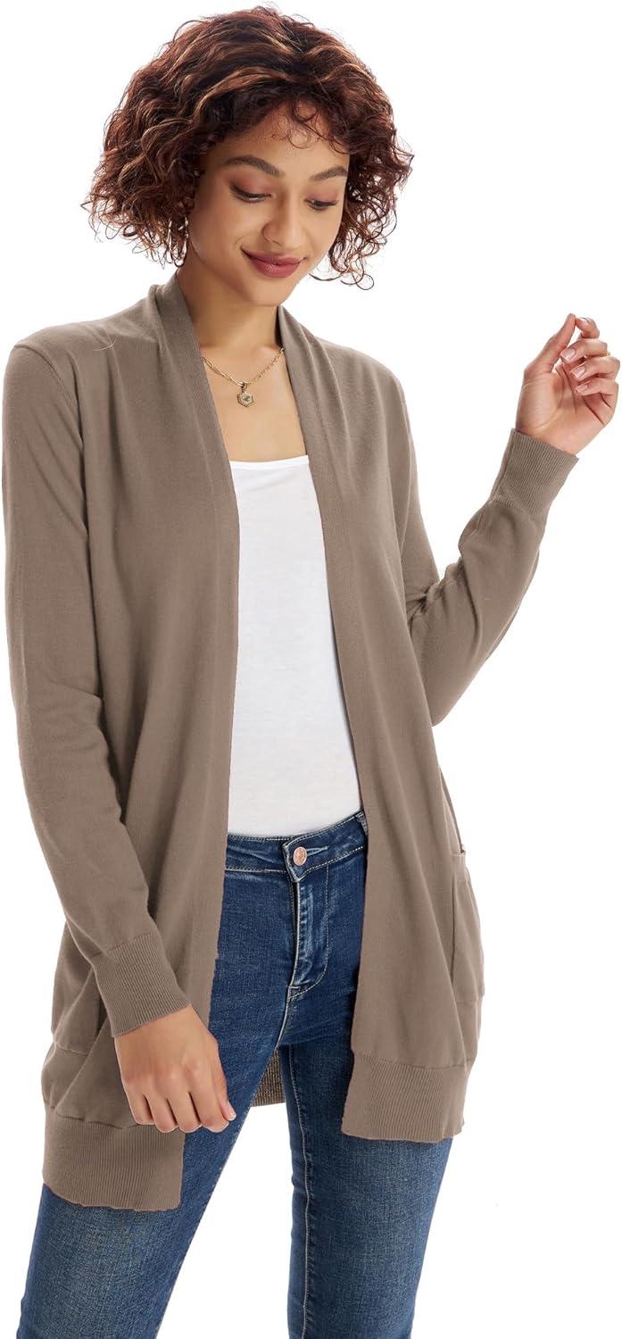 imageGRACE KARIN Women Lightweight Cardigan Sweaters with Pocket Long Sleeve ShrugsRed Brown