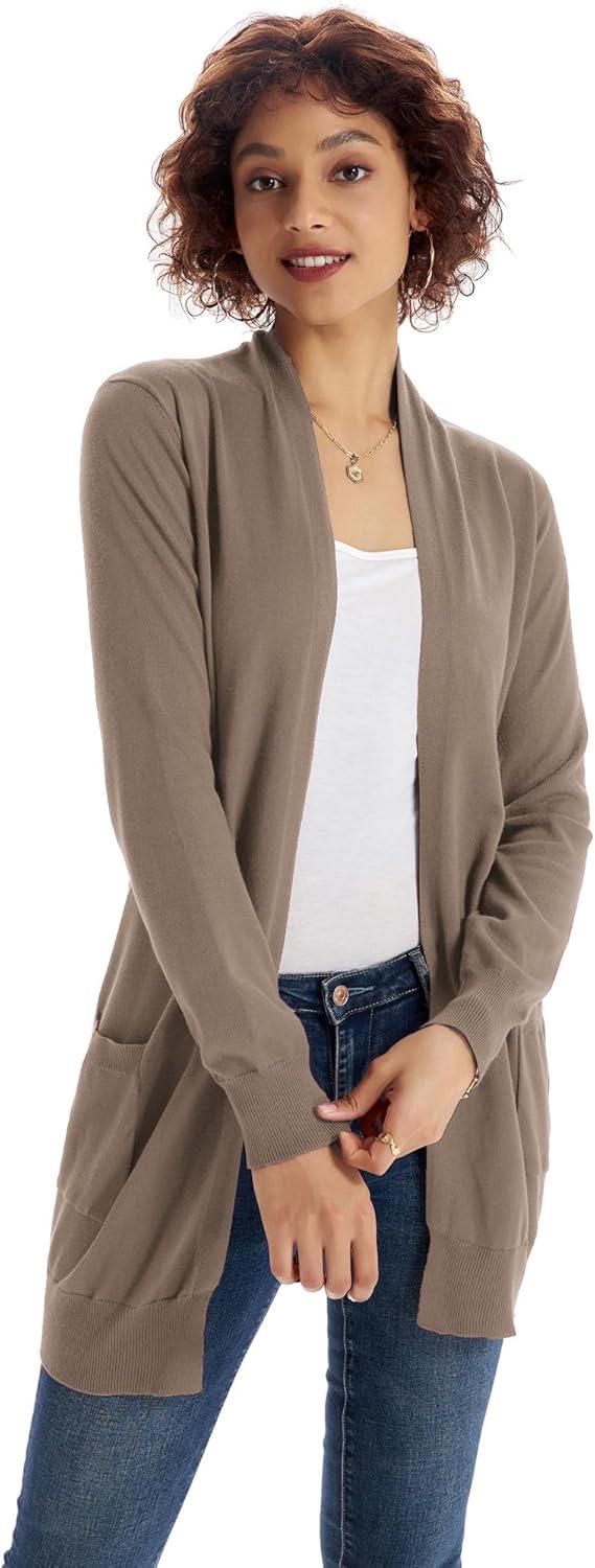 imageGRACE KARIN Women Lightweight Cardigan Sweaters with Pocket Long Sleeve ShrugsRed Brown