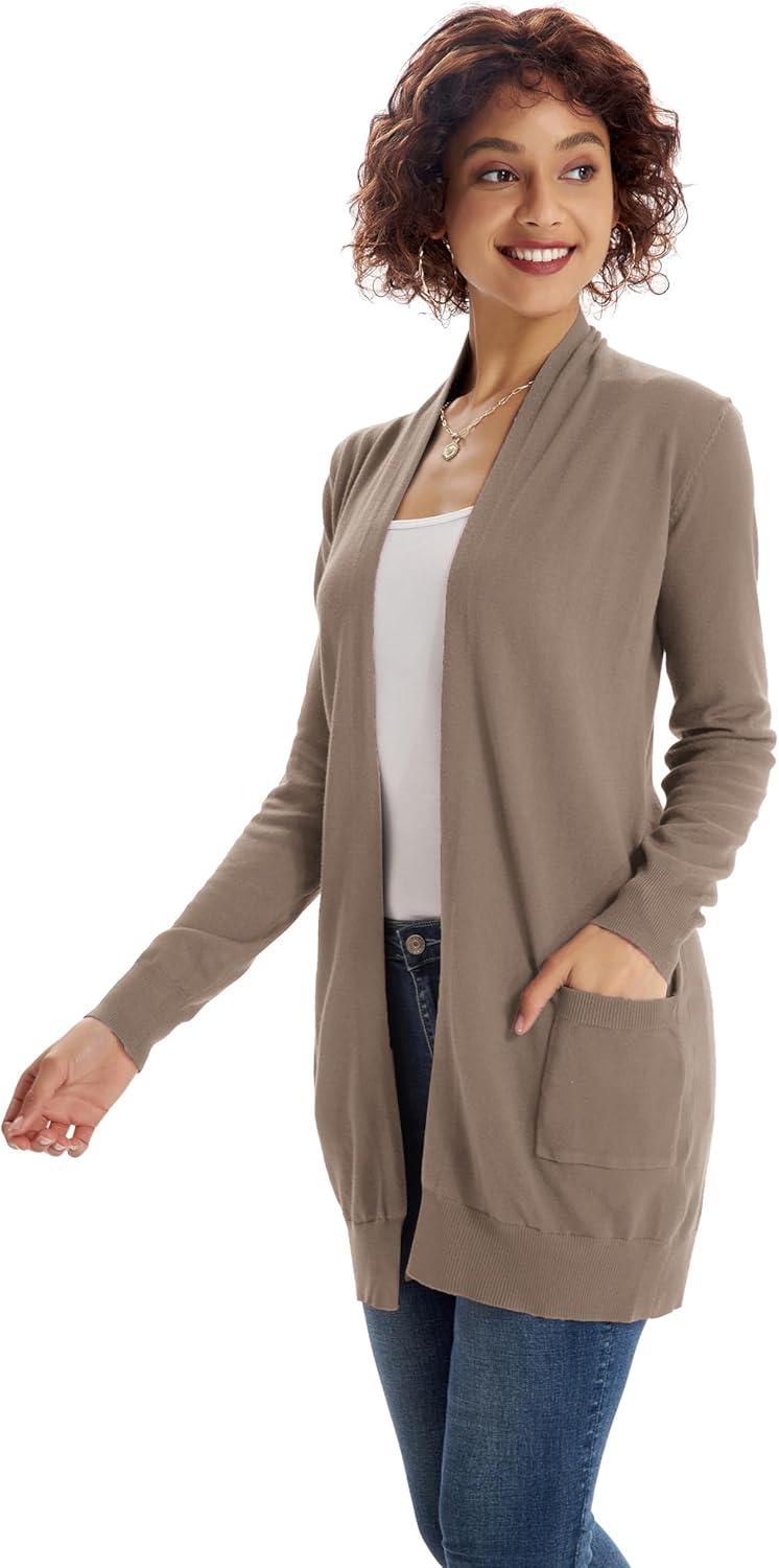 imageGRACE KARIN Women Lightweight Cardigan Sweaters with Pocket Long Sleeve ShrugsRed Brown