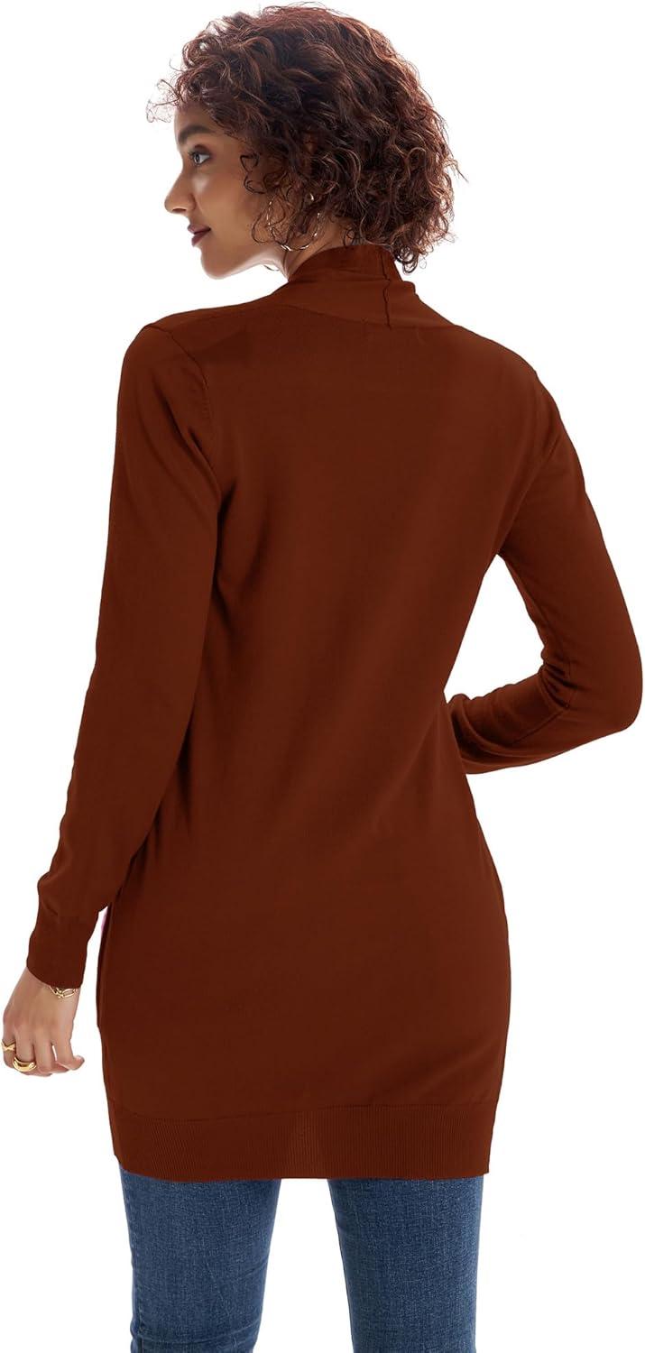 imageGRACE KARIN Women Lightweight Cardigan Sweaters with Pocket Long Sleeve ShrugsRusset Brown