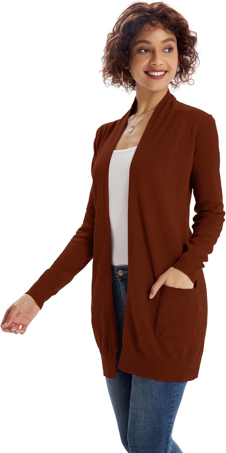 imageGRACE KARIN Women Lightweight Cardigan Sweaters with Pocket Long Sleeve ShrugsRusset Brown