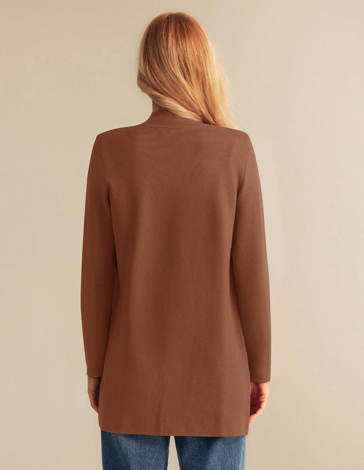 imageGRACE KARIN Womens 2025 Long Sleeve Open Front Knit Cardigan Notch Collar Sweater Blazer Jacket Fall Winter ClothingCoffee Brown