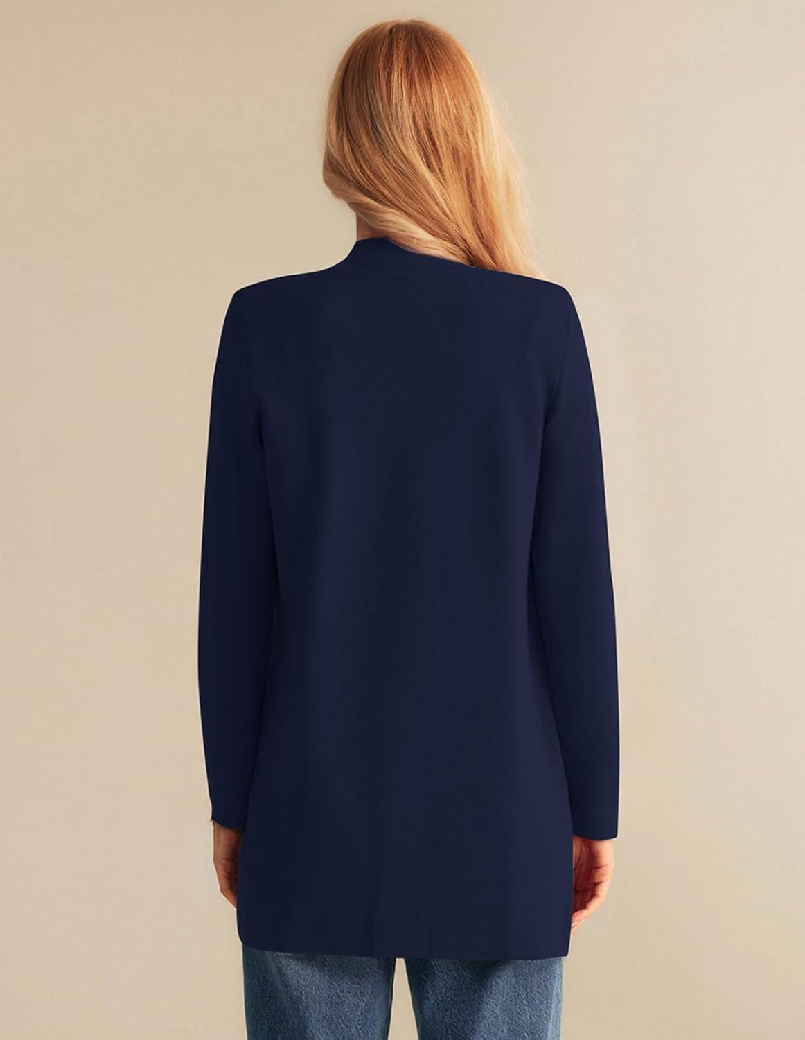 imageGRACE KARIN Womens 2025 Long Sleeve Open Front Knit Cardigan Notch Collar Sweater Blazer Jacket Fall Winter ClothingNavy Blue